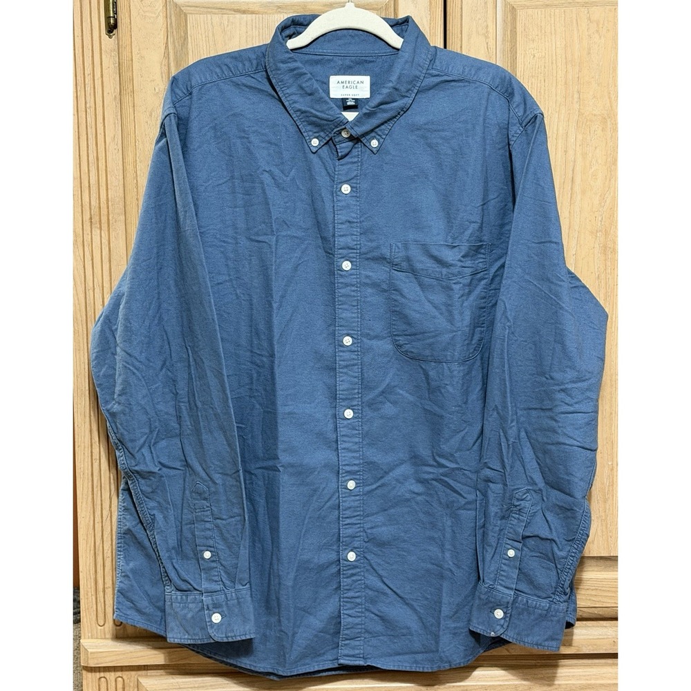 American Eagle Flannel Shirt Mens Sz XXL Blue Super Soft Long Sleeve Button-Up